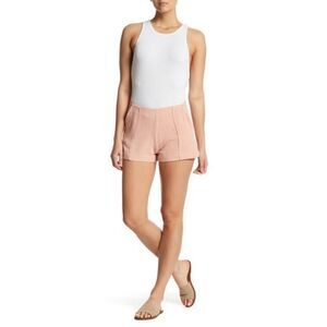 Small Good Luck Gem Pink Coral Shorts Tailored Mid Rise Linen Dressy Shorts
